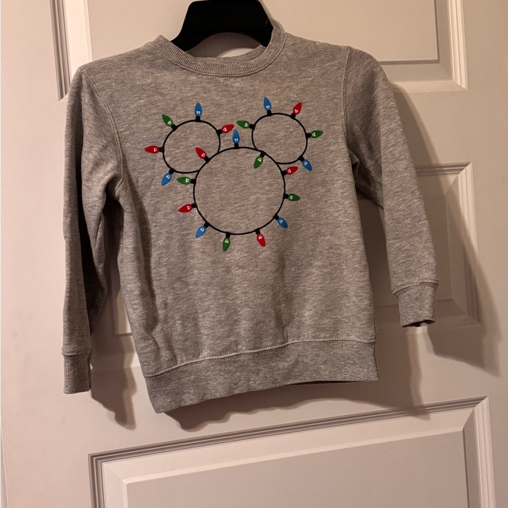 Kids Disney Mickey Mouse Gray Sweatshirt with Holiday Lights Design